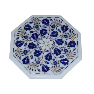 12 " Marmor Table Top Blumenmuster Pietra Dura Lapis Inlay Handgefertigt Kunst - Picture 1 of 3