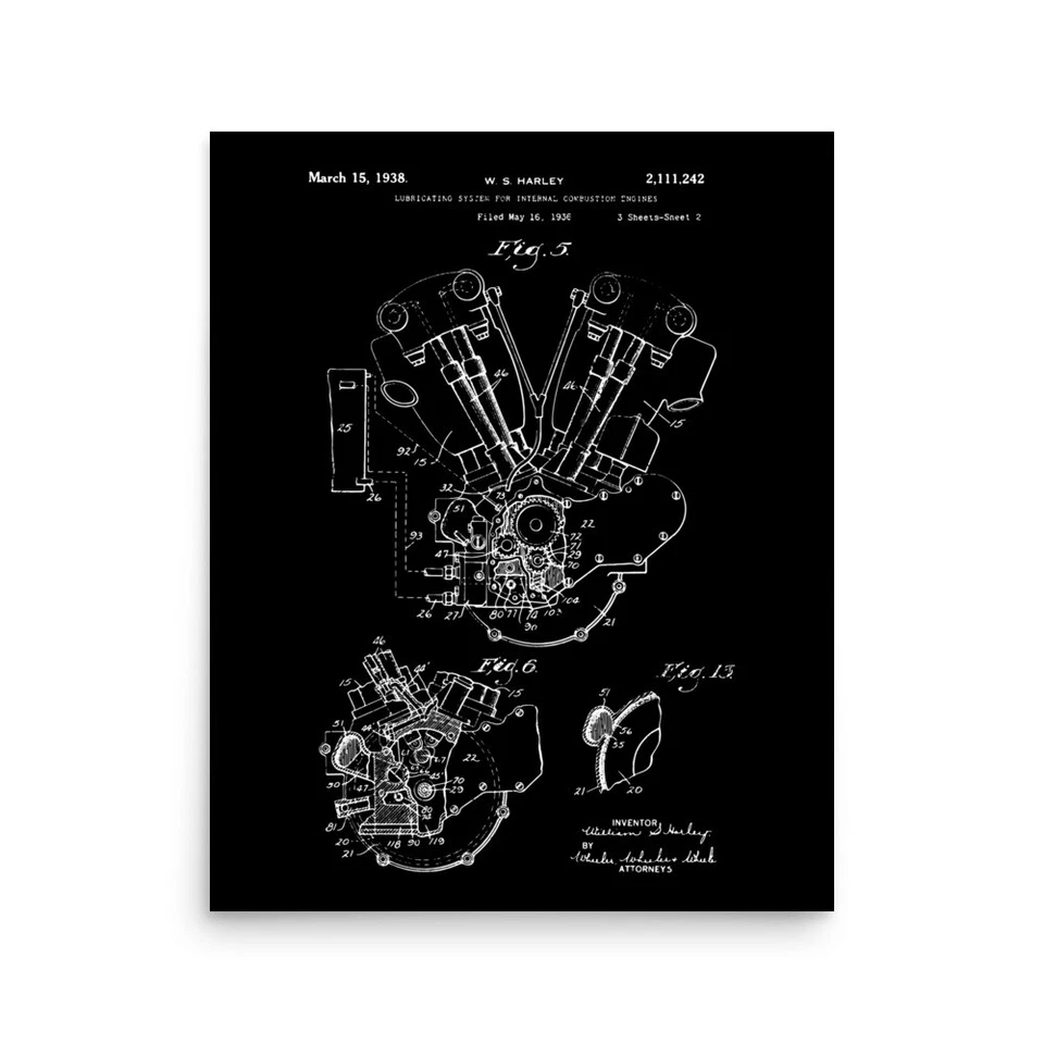1938 Motorcycle Knucklehead Engine  US Patent Vintage Poster - Image 1 of 1
