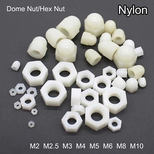 White Nylon Hex Nut/Dome Nuts Plastic Nuts M2 M2.5 M3 M4 M5 M6 M8 M10 20-100pcs - Picture 1 of 8