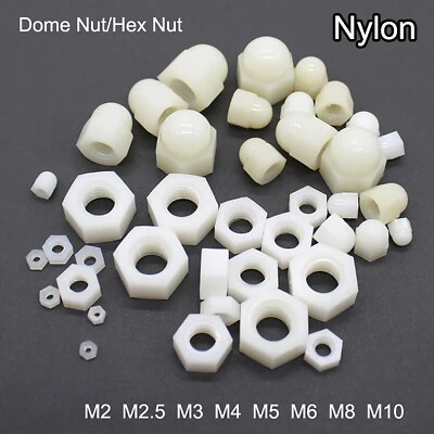 Weiß Kunststoff Hutmuttern/Sechskantmutter hohe Form M2/M3/M4-M10 Nylon Muttern - Bild 1 von 4
