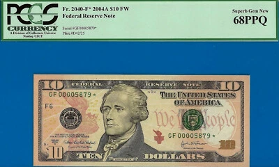2004A $10 FRN Atlanta star PCGS 68PPQ 2nd finest Fr 2309-F* low serial 00005879* - Image 1 of 3