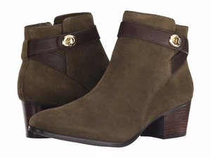 10M COACH PATRICIA SUEDE LEATHER FATIGUE GREEN CHESTNUT BROWN WOMENS ANKLE BOOTS - Picture 1 of 6