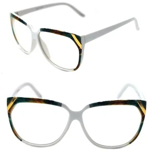Women's Large Horn Rimmed Clear Lens Eye Glasses White Flower Floral Designer - Picture 1 of 10