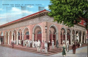 Cartolina FL ufficio postale esterno lino San Pietroburgo Florida 1930-1945 - Foto 1 di 2