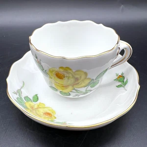 Antiguo juego de tazas de té y platillos Meissen amarillo repollo rosa Demitasse años 30 Alemania - Imagen 1 de 10