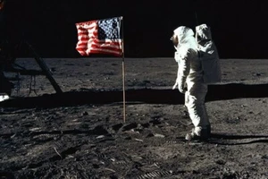 moon astronaut USA flag NASA POSTER 24X36 60's & 70's space program RARE - Picture 1 of 1