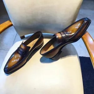 Mocassino Penny Handpatina da uomo scarpe slip on premium scarpa indossata a mano - Foto 1 di 7