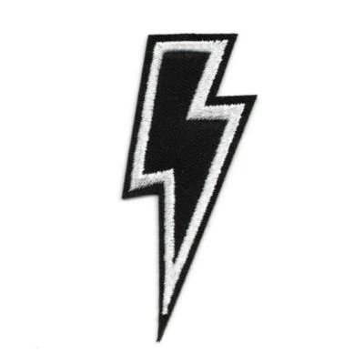 LIGHTNING BOLT IRON ON PATCH 2.25" Embroidered Applique Black White Electric Zap - Image 1 of 2