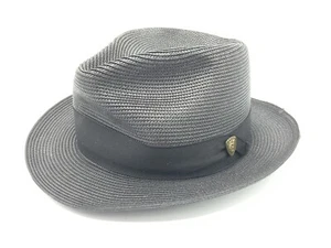 DOBBS ROSEBUD FLORENTINE MILAN STRAW BLACK FEDORA HAT 7 1/4 - Picture 1 of 6