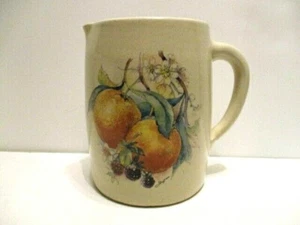 Casey Pottery 32 Oz. Beige Crock Beverage Pitcher Fruit Transfer - Picture 1 of 6