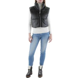 Rebecca Minkoff Women's Vegan Leather Mock Neck Cropped Puffer Vest - Picture 1 of 3