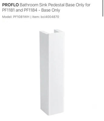PROFLO PF1081WH Bathroom Sink Pedestal Base Only for PF1181 and PF1184 BASE ONLY - Image 1 of 4