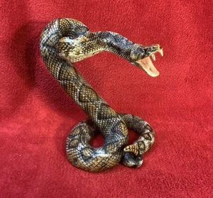 Realistic Attacking Coiled Diamondback Rattlesnake With Fangs Bared Figurine - Picture 1 of 9