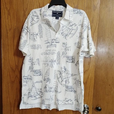 Camisa de golf Polo Sport Ralph Lauren talla mediana velero algodón crema *LEER Foto 1 de 4