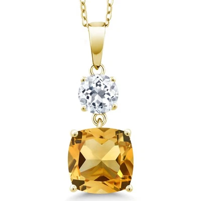 18K Yellow Gold Plated Silver Yellow Citrine and White Topaz Pendant (4.50 Cttw) - Изображение 1 из 4