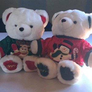 Coppia di orsacchiotti natalizi vintage 1999 - set peluche natalizio da collezione - Foto 1 di 9