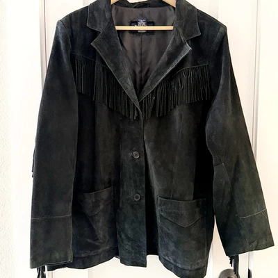 Denim & Co Women's Leather Fringe Jacket 2X Back Western Blazer Pockets Cowgirl - Image 1 of 4