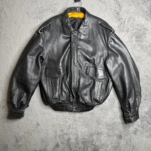 Vintage 70s Italian Black Leather Jacket Mens L Effegi Giannola Raffaella Zip Up - Bild 1 von 15