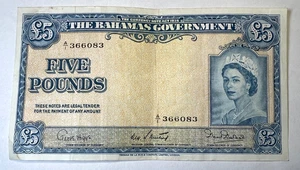1936 (1954) Bahamas 5 Five Pounds, QEII, Elizabeth II, P#  16b Triple Signature - Picture 1 of 5