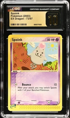 CGC 10 PRISTINE Spoink 73/97 EX Dragon 2003 Pokemon Card - Image 1 of 2