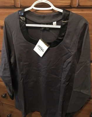 Túnica tejida Bob Mackie talla grande manga 3/4 ponte con ribete de cuero sintético  Foto 1 de 4