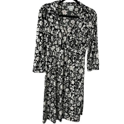 Motherhood Maternity Black White Floral Midi Wrap Dress Size Large Jersey - Image 1 of 4