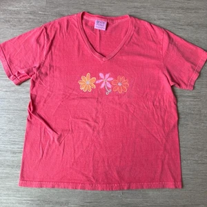 Vintage Fresh Produce Women’s Tee Shirt Floral Coral Pink Oversized Boxy Y2K - Picture 1 of 5