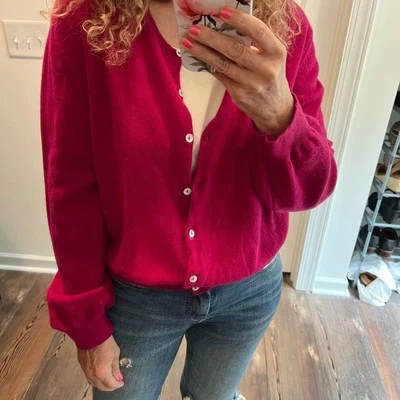 Vintage tweeds magenta size large pure cashmere Pink Cardigan Sweater - Image 1 of 4