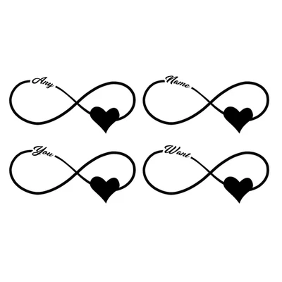 Personalisiertes Infinity schwarzes Herz temporäres Tattoo (4er Set) portofrei