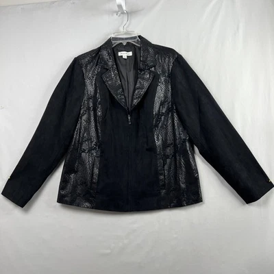 Studio Works Jacket Women's Size 16 Snakeskin Accent Zip Up Black Faux Suede - Image 1 of 4