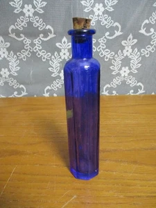 Cobalt Blue 8-Sided Glass Bottle with Cork - 7.25" tall - Picture 1 of 6