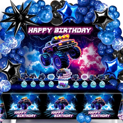 Monster Truck Decoraciones de Fiesta de Cumpleaños para Niños - Azul y Negro Globo Garla Foto 1 de 4