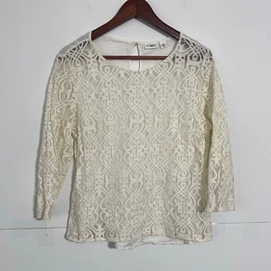 Cato Womens Lace Tunic Shirt Top Size L White Beaded Nylon Blend 3/4 Sleeve - Picture 1 of 7