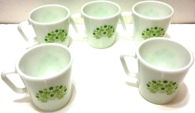 Vintage Pyrex Corning Glass Mugs SET OF 5 Honeydew Summer Impressions Green - Image 1 of 4