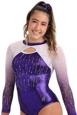 NEW! Harper Girls Purple Gymnastics Competition Leotard by Snowflake Designs - Image 1 of 3