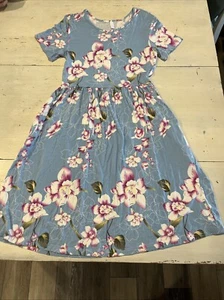 DB Moon Dress Women's M Short Sleeve Knee Length Floral Sundress Side Pockets - Picture 1 of 14
