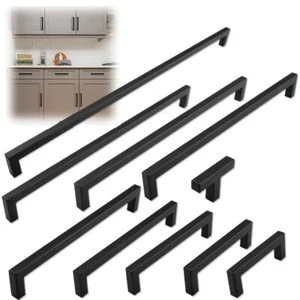 Black Modern Cabinet Handles T Bar Pulls Kitchen Drawer Hardware Stainless Steel - Picture 1 of 20