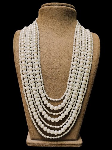 OFF WHITE Collana Dichiarazione Grossa Imitazione Perle Finte Bianco Off 7 Multi Filo