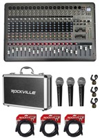 Rockville RPM1870 18 Channel 6000w Powered Mixer w/USB, Effects+(3) Mics+Case