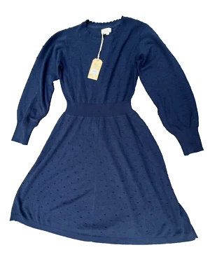 Fat Face Women’s Sarah Skater Navy Blue Knit Long Puffy Sleeves Dress Size US 8 - Image 1 of 4