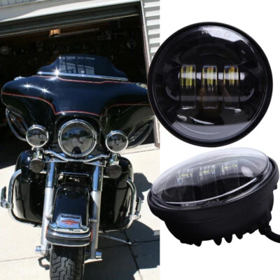 Pair Black 4.5" LED Fog Light Passing Auxiliary Lamp For Harley Ultra Classic - Image 1 of 4