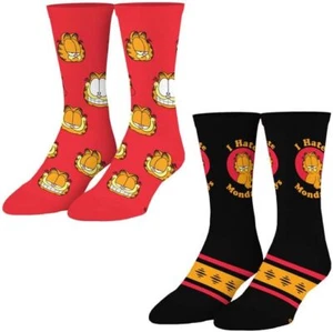 GARFIELD CARTOON Novelty Crew Socks 2-Pairs (US Men's Shoe Size 8-12) NWT $16 - Picture 1 of 4