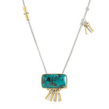 Silpada N3440 Turquoise Burst Pendant Necklace Sterling Silver & Brass