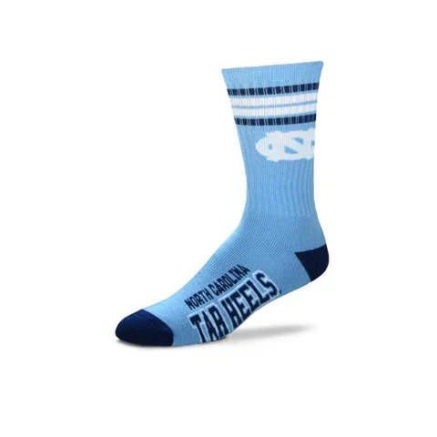 For Bare Feet Mens NCAA 4 Stripe Deuce Crew Socks, North Carolina Tar Heels Cover