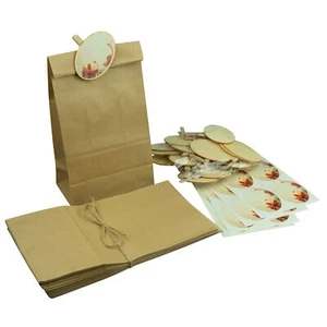 24 HRB Geschenktüten, Bodenbeutel aus Kraftpapier mit Klammer Holztafel Stickern - Bild 1 von 1