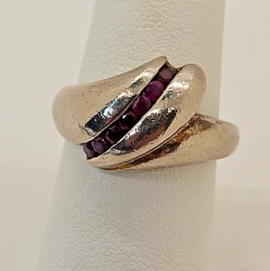 Juli Geburtsstein: Rubin 925 Sterling Silber Ring Pave 7 Rubine Gr. 8,25 - Bild 1 von 3