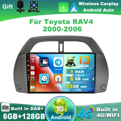 9'' Autoradio CarPlay Für Toyota RAV4 2000-06 Android 14 CarPlay DSP GPS DAB+ 4G - Bild 1 von 4