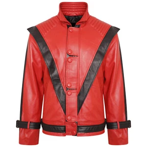 Michael Jackson Thriller Song Red Motorcycle Biker Genuine Leather Jacket - Picture 1 of 3
