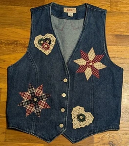 Chaleco Denim Apache De Colección - Para Mujer GRANDE - EE. UU. - Heart Star Grannycore Jean Western - Imagen 1 de 24