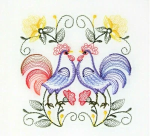Kitchen Flour Sack Dish Towel Twin Roosters Choose Design Size Embroidered Gift - Picture 1 of 6